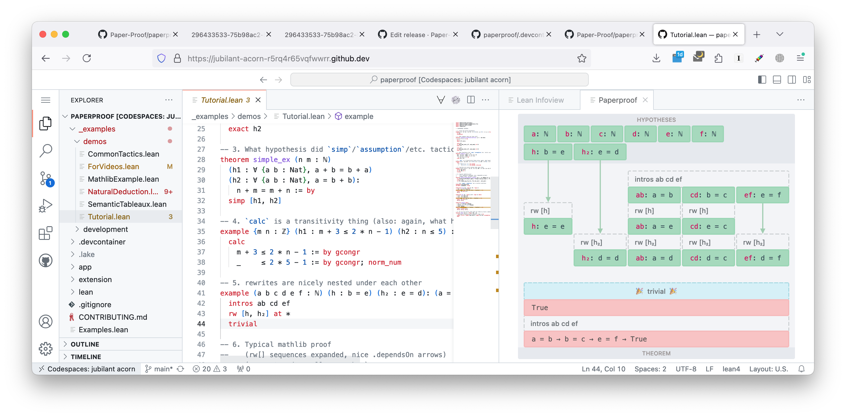 Paperproof in github codespaces screenshot